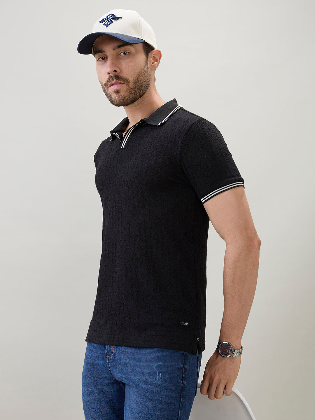 Men's Textured Solid Half Sleeves Polo T-Shirt with Tipping Detail Secondary image