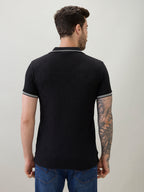 Men's Textured Solid Half Sleeves Polo T-Shirt with Tipping Detail