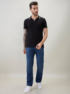 Men's Textured Solid Half Sleeves Polo T-Shirt with Tipping Detail