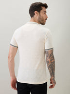 Men's Textured Solid Half Sleeves Polo T-Shirt with Tipping Detail