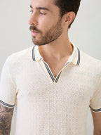 Men's Textured Solid Half Sleeves Polo T-Shirt with Tipping Detail