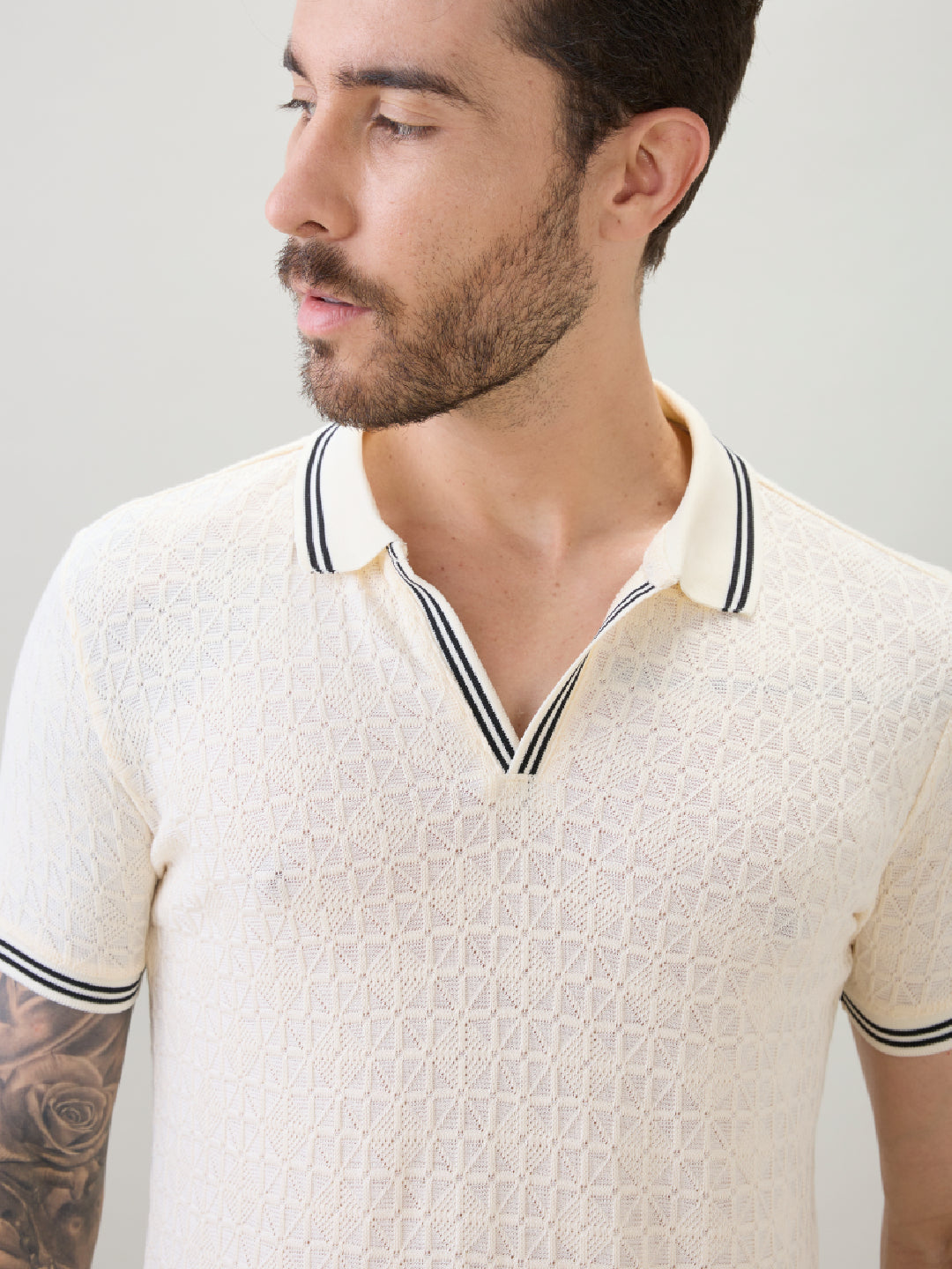 Men's Textured Solid Half Sleeves Polo T-Shirt with Tipping Detail