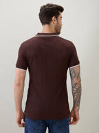 Men's Solid Textured Half Sleeves Polo T-Shirt with Tipping Detail