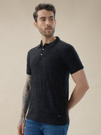Mens Geometric Textured Polo Neck Half Sleeve Regular Fit T-Shirt