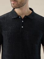 Mens Geometric Textured Polo Neck Half Sleeve Regular Fit T-Shirt