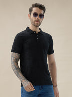 Mens Geometric Textured Polo Neck Half Sleeve Regular Fit T-Shirt