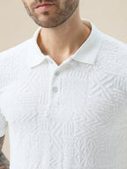 Mens Geometric Textured Polo Neck Half Sleeve Regular Fit T-Shirt