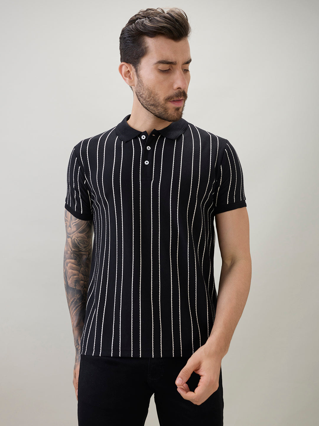 Men's Striped Regular Fit Half Sleeves Polo T-Shirt