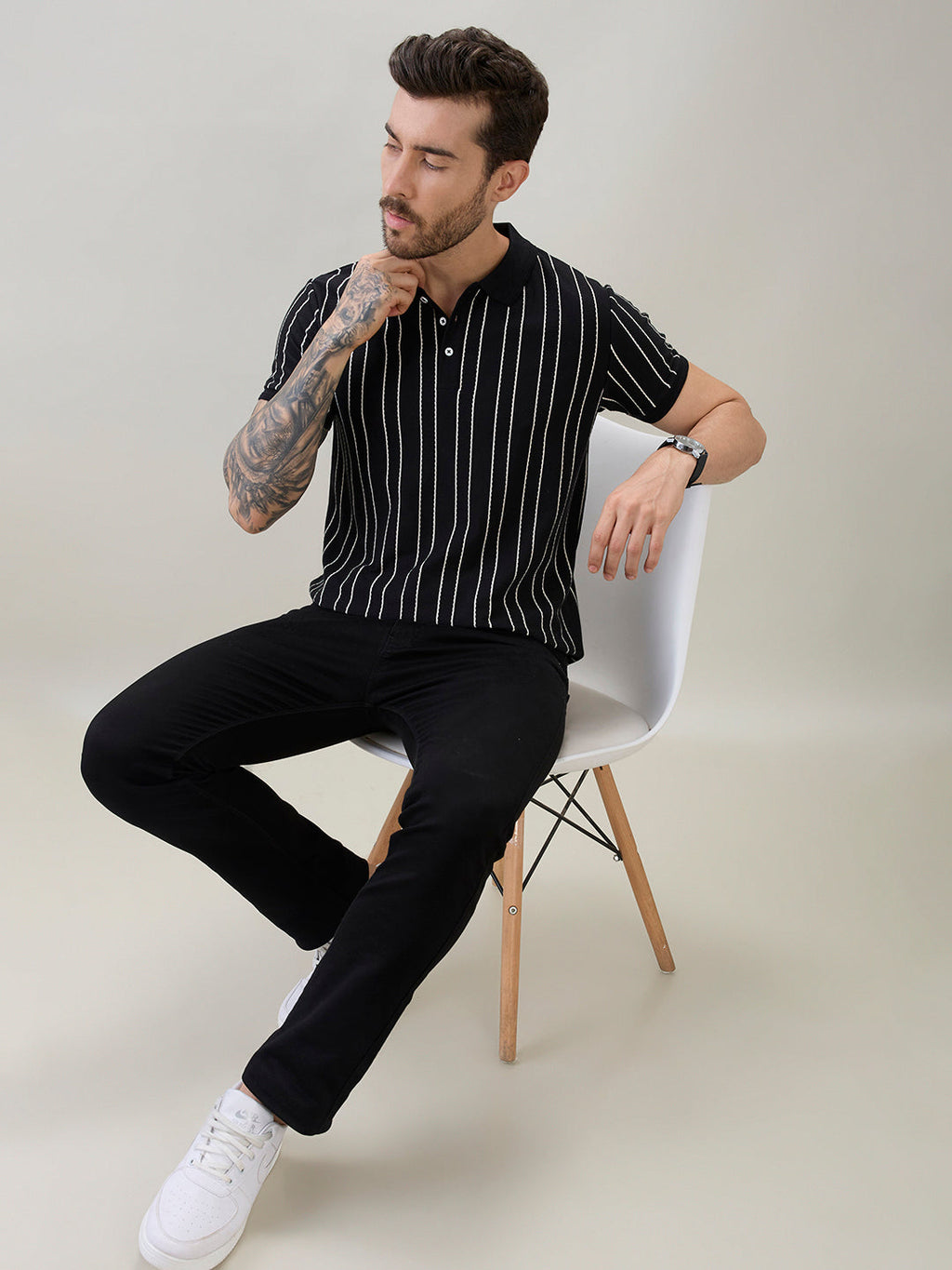 Men's Striped Regular Fit Half Sleeves Polo T-Shirt