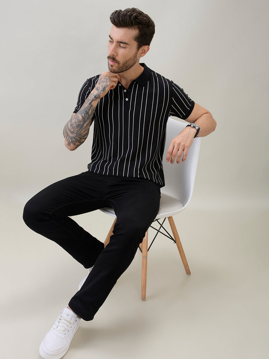 Men's Striped Regular Fit Half Sleeves Polo T-Shirt