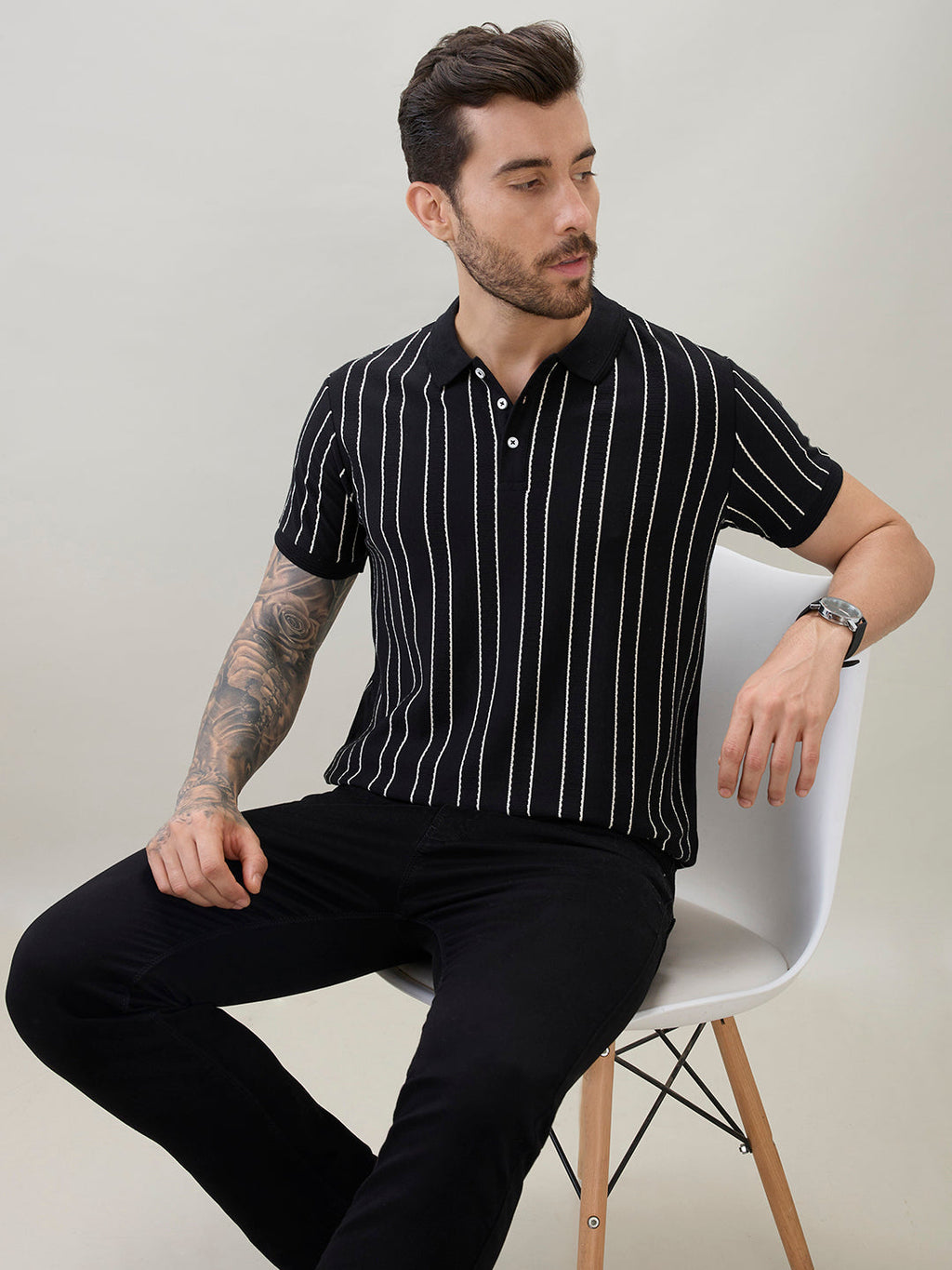 Men's Striped Regular Fit Half Sleeves Polo T-Shirt