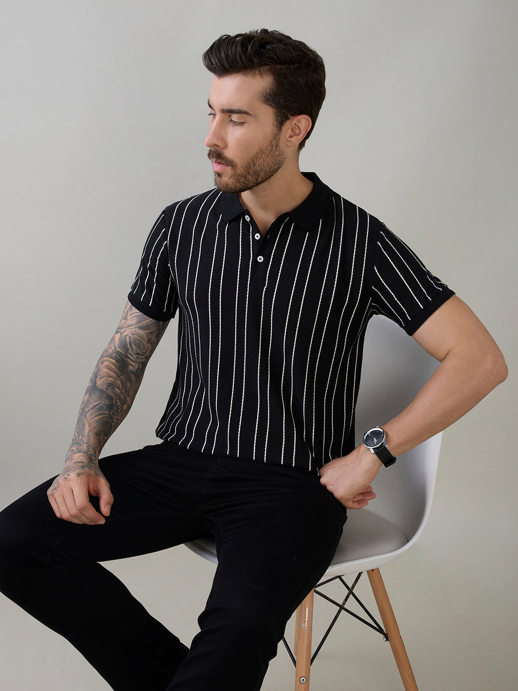 Men's Striped Regular Fit Half Sleeves Polo T-Shirt