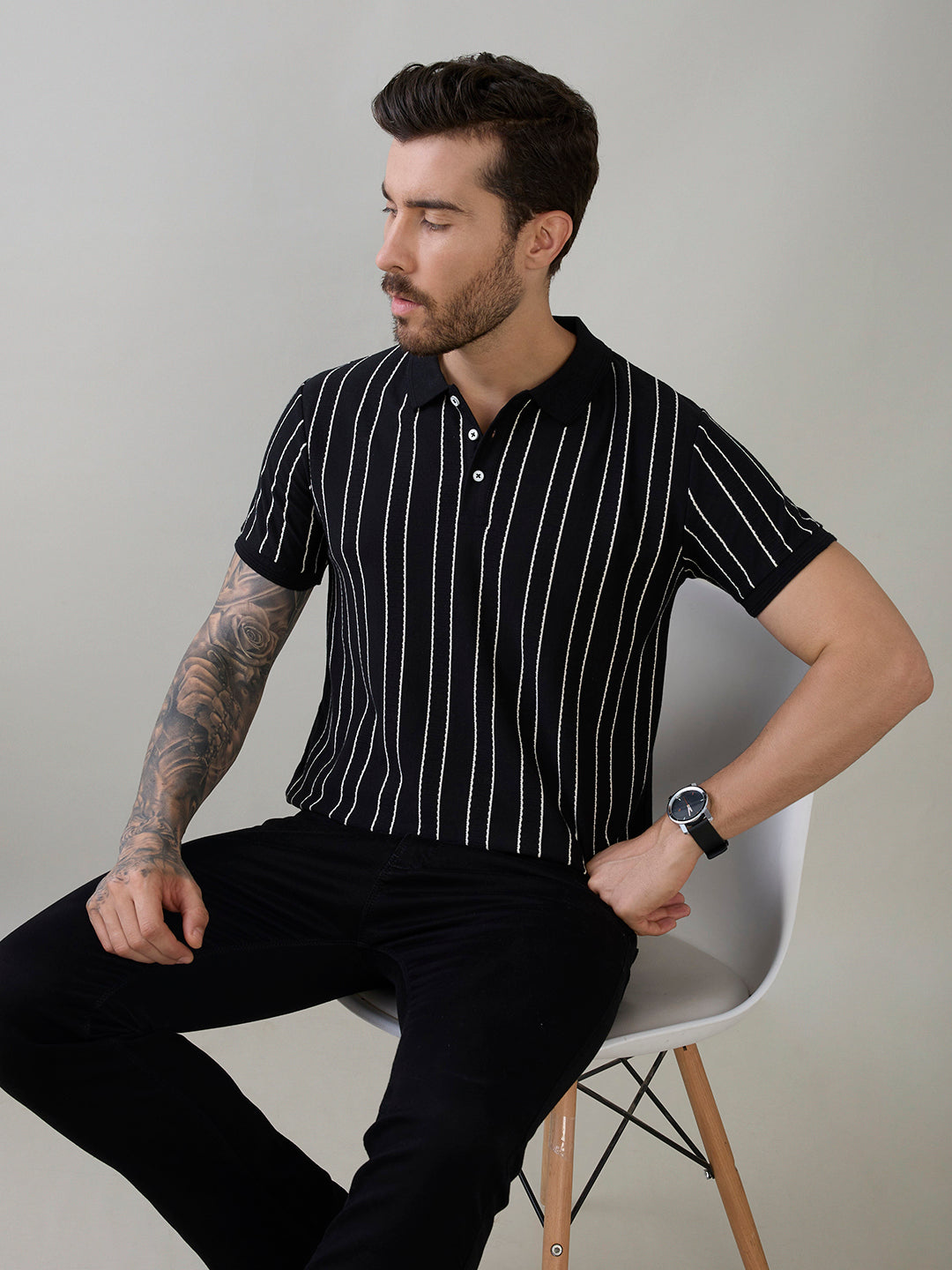 Men's Striped Regular Fit Half Sleeves Polo T-Shirt