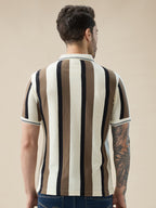 Men's Striped Regular Fit Half Sleeve Polo T-Shirt with Stylish Tipping