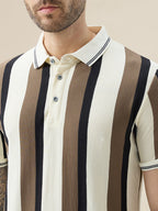 Men's Striped Regular Fit Half Sleeve Polo T-Shirt with Stylish Tipping