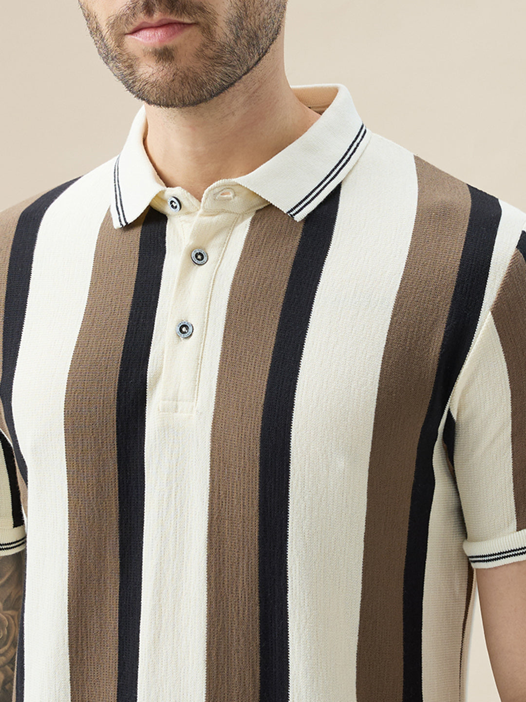 Men's Striped Regular Fit Half Sleeve Polo T-Shirt with Stylish Tipping