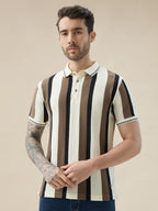 Men's Striped Regular Fit Half Sleeve Polo T-Shirt with Stylish Tipping