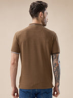 Men's Solid Textured Half Sleeves Polo Tshirt With Haf zipper and tipping Details