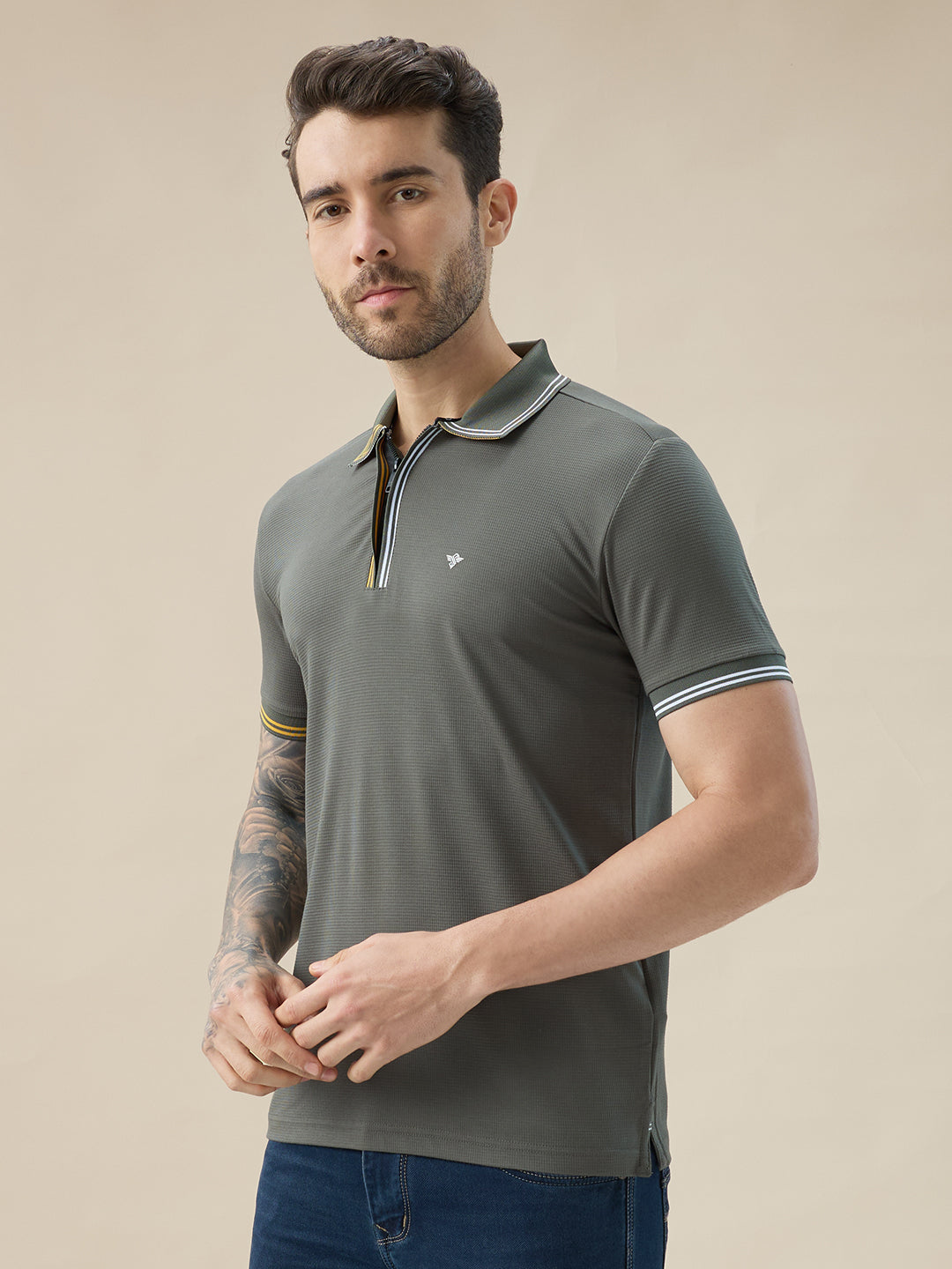 Men's Solid Regular Fit Half Sleeves Polo T-Shirt With Dual Color Tipping Secondary image