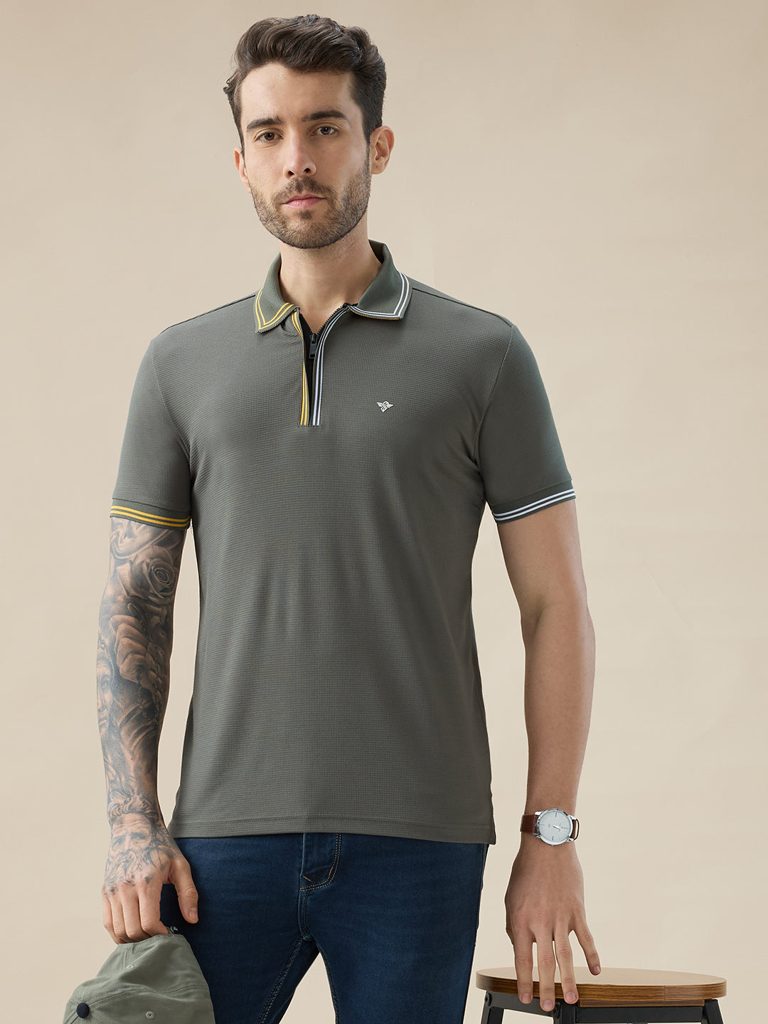 Men's Solid Regular Fit Half Sleeves Polo T-Shirt With Dual Color Tipping