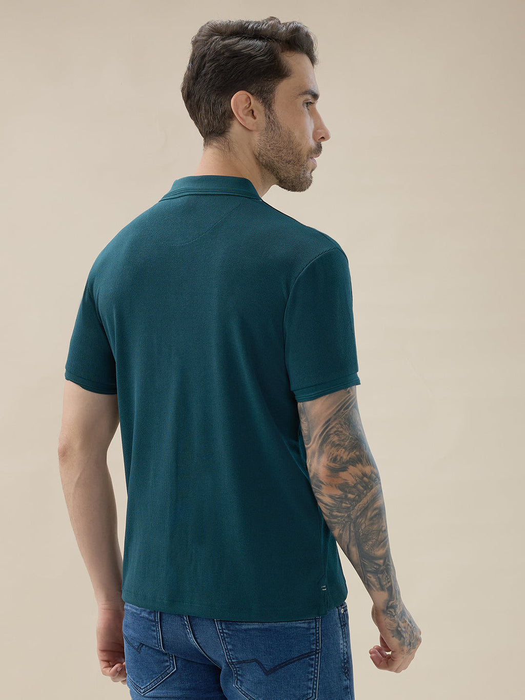 Men's Striped Regular Fit Half Sleeves Polo T-Shirt With Half-Zip Placket