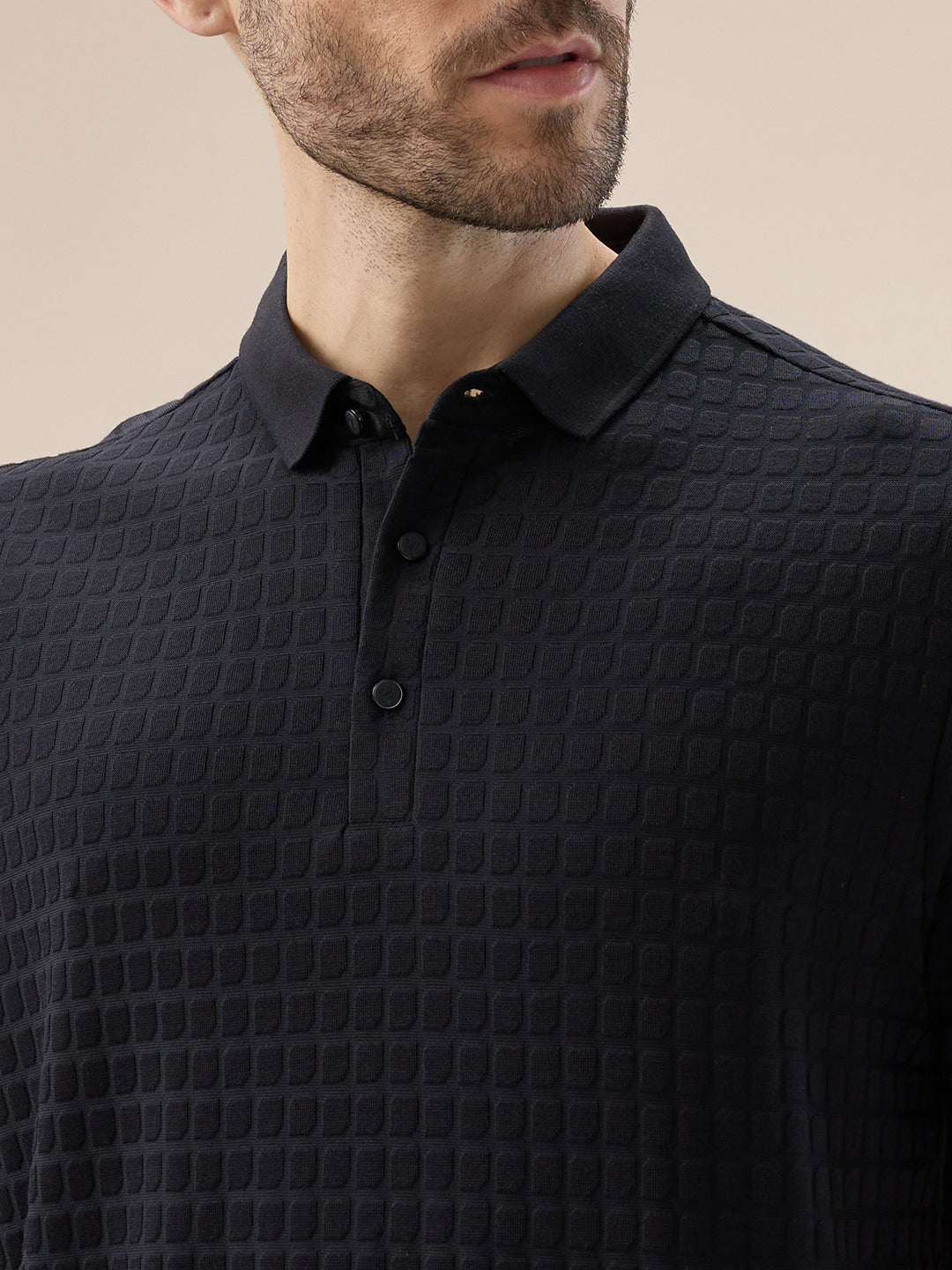 Mens Solid Box Textured Half Sleeves Regular Fit Polo T-Shirt