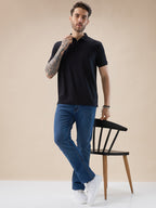 Mens Solid Box Textured Half Sleeves Regular Fit Polo T-Shirt