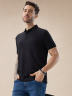 Mens Solid Box Textured Half Sleeves Regular Fit Polo T-Shirt