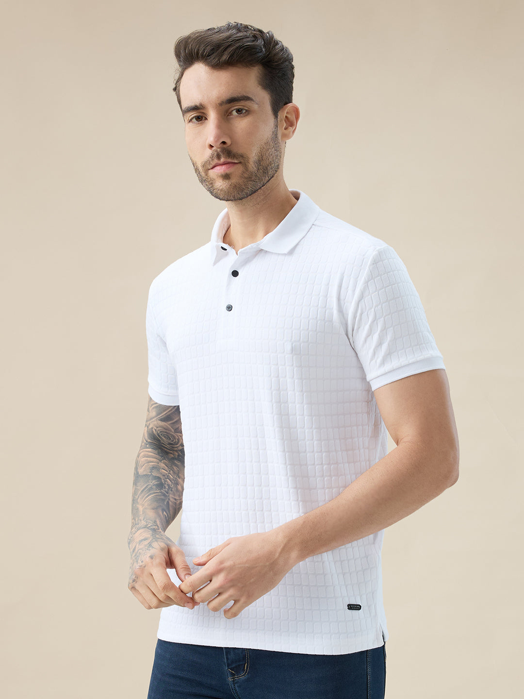 Men's Solid Textured Half Sleeves Regular Fit Polo Tshirt Secondary image