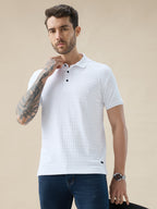 Men's Solid Textured Half Sleeves Regular Fit Polo Tshirt