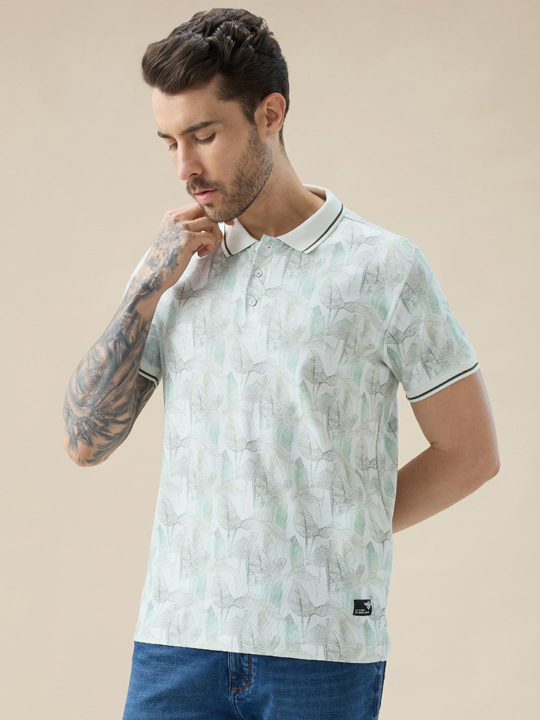 Men's Half Sleeves Regular Fit Tropical Polo Tshirt With Tipping Secondary image