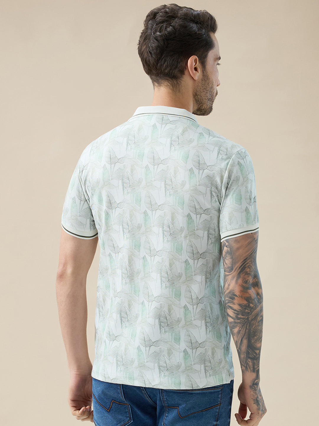 Men's Half Sleeves Regular Fit Tropical Polo Tshirt With Tipping