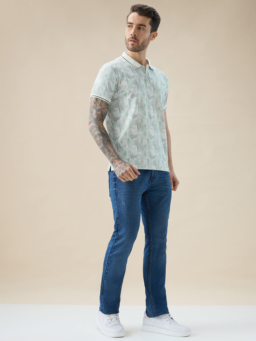 Men's Half Sleeves Regular Fit Tropical Polo Tshirt With Tipping