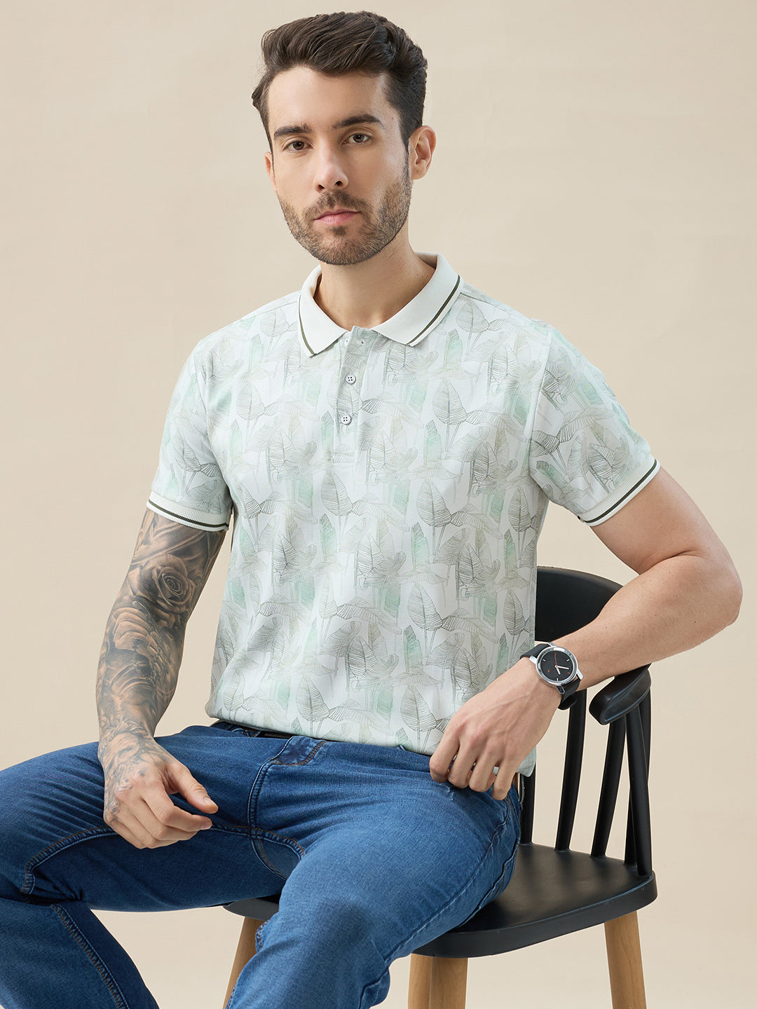 Men's Half Sleeves Regular Fit Tropical Polo Tshirt With Tipping