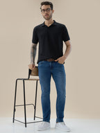 Men’s Solid Textured Regular Fit Half Sleeve Polo T-Shirt with No-Button Placket