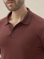 Men’s Solid Textured Regular Fit Half Sleeve Polo T-Shirt with No-Button Placket