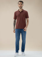 Men’s Solid Textured Regular Fit Half Sleeve Polo T-Shirt with No-Button Placket