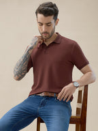 Men’s Solid Textured Regular Fit Half Sleeve Polo T-Shirt with No-Button Placket