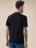 Men's Waffle Textured Half Sleeves Polo T Shirt with Tipping Details