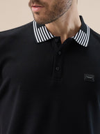 Men's Waffle Textured Half Sleeves Polo T Shirt with Tipping Details