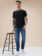 Men's Waffle Textured Half Sleeves Polo T Shirt with Tipping Details