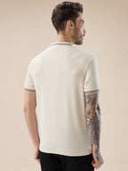 Men's Waffle Textured Half Sleeves Polo T Shirt with Tipping Details
