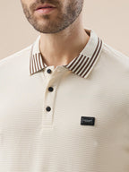 Men's Waffle Textured Half Sleeves Polo T Shirt with Tipping Details