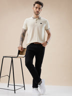 Men's Waffle Textured Half Sleeves Polo T Shirt with Tipping Details