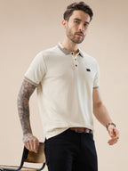 Men's Waffle Textured Half Sleeves Polo T Shirt with Tipping Details