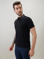 Men's Solid Polo T-Shirt with Tipped Sleeves and Collar