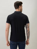 Men's Solid Polo T-Shirt with Tipped Sleeves and Collar