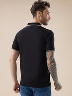 Men's Solid Half Sleeves Polo T-Shirt with Design Tipping Collar and Sleeves