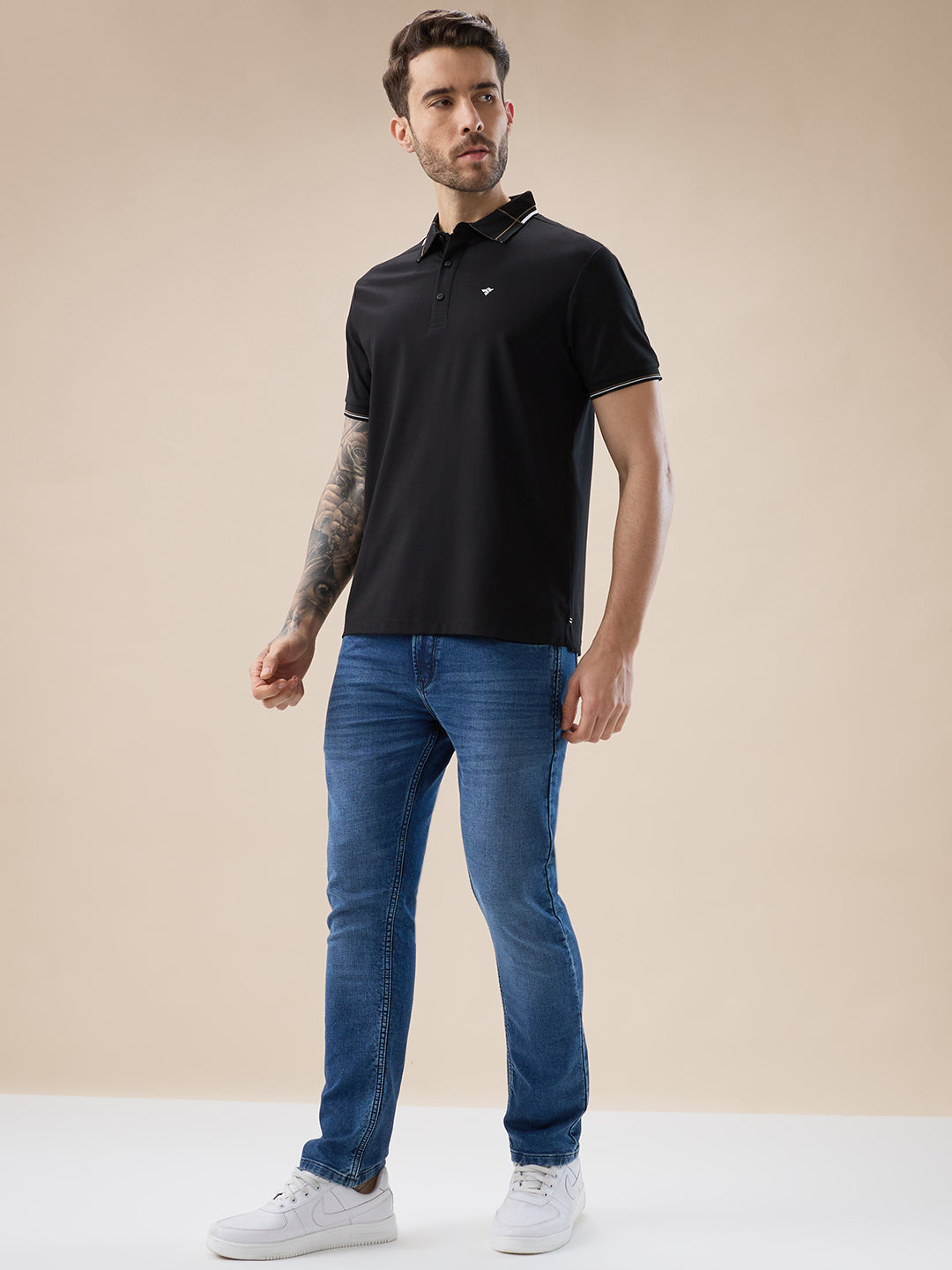 Men's Solid Half Sleeves Polo T-Shirt with Design Tipping Collar and Sleeves