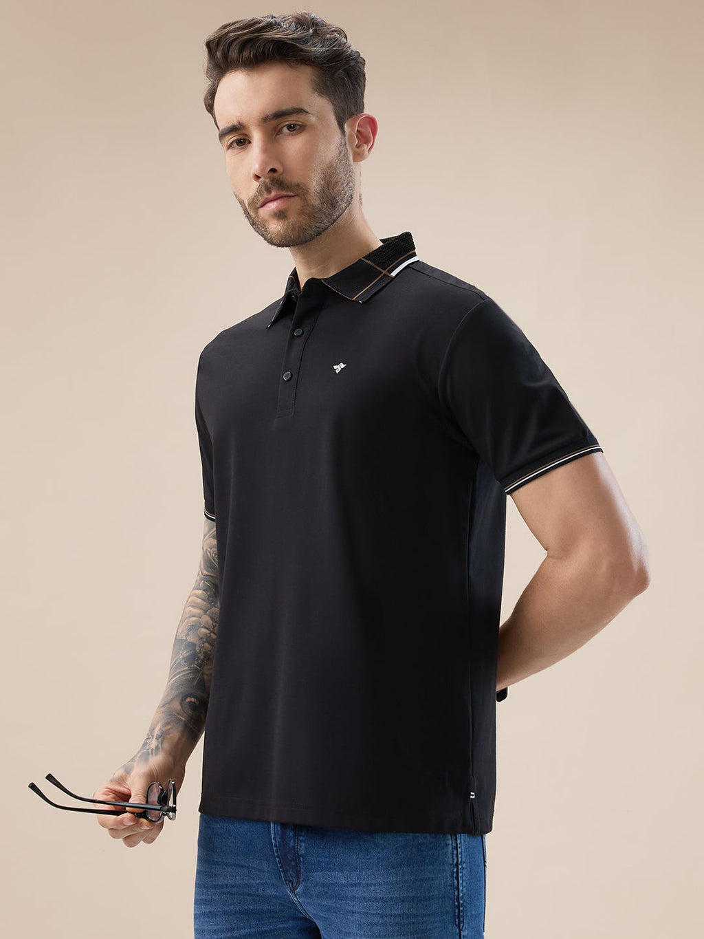 Men's Solid Half Sleeves Polo T-Shirt with Design Tipping Collar and Sleeves